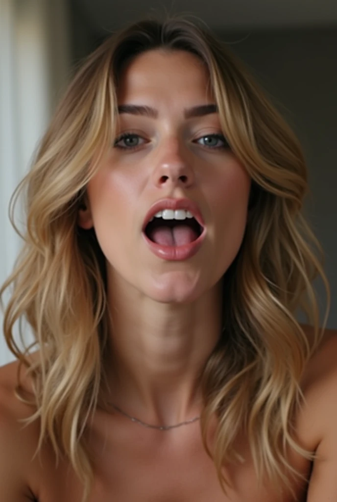 ((Best Quality)), ((masterpiece)), (detailed), 1 girl, (creamed:1.4) Caucasian (white blonde hair:1.3), skinny pretty, Ponytail hairstyle, 22 years:1.3, make up:1.3, (smudged eye make up:1.4),big lips:1.3, , pov from below, ( short height skinny pretty:1.4), (naked:1.3), seductive pose, realistic photo, ((4k)) , sweaty textured skin, (small breasts:1.4), Full body choker visible in a dark blue squat restaurant, hands up, showing peace ✌️ signs Mouth open , tongue out, showing long tongue, open legs, ((pee:1.2))