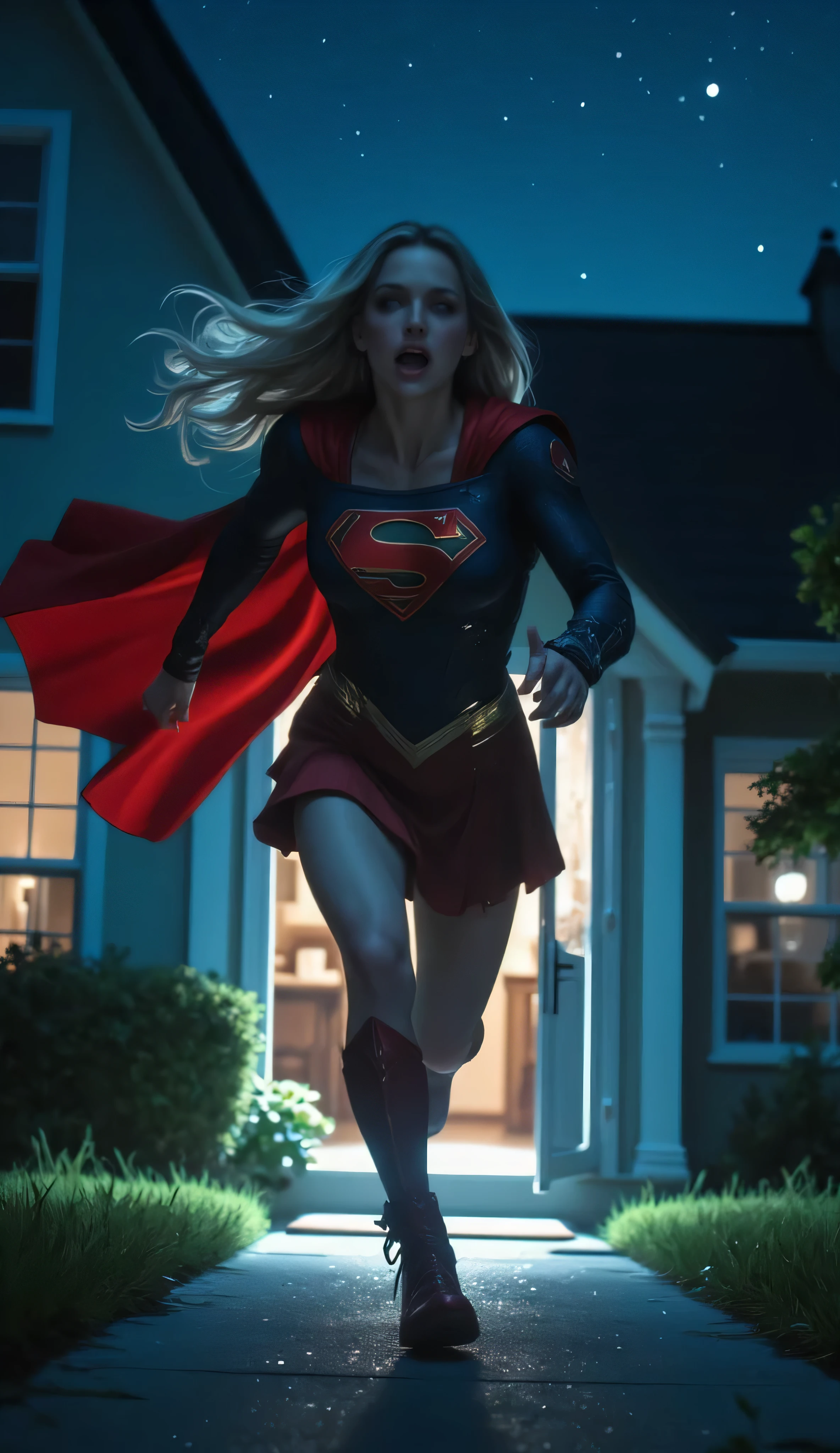 a beautiful girl, supergirl, holding a car with one hand, muscular body, heroic pose, dynamic action, cinematic lighting, volumetric fog, dramatic shadows, hyper detailed, photorealistic, 8k,  concept art, digital painting, muted colors, cinematic composition