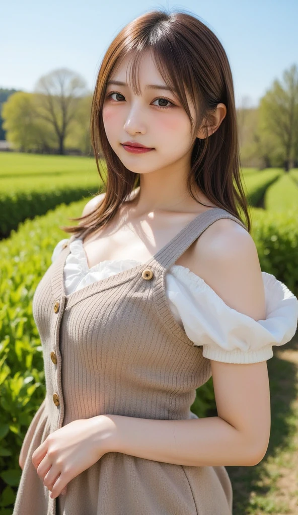 ((Super high quality:1.2,super high quality:1.2,photo reality:1.2,Super high resolution,Ultra-fine,solo,No medical defects,Not medically excessive)),(Perfectly balanced body),look at the camera,smile,blush,(double bun),(light brown hair),(very long hair),(V-neck sweater),Miniskater skirt,check,hairpin,hair ribbon,knee high boots,cowboy shot,put your hand on your chest
