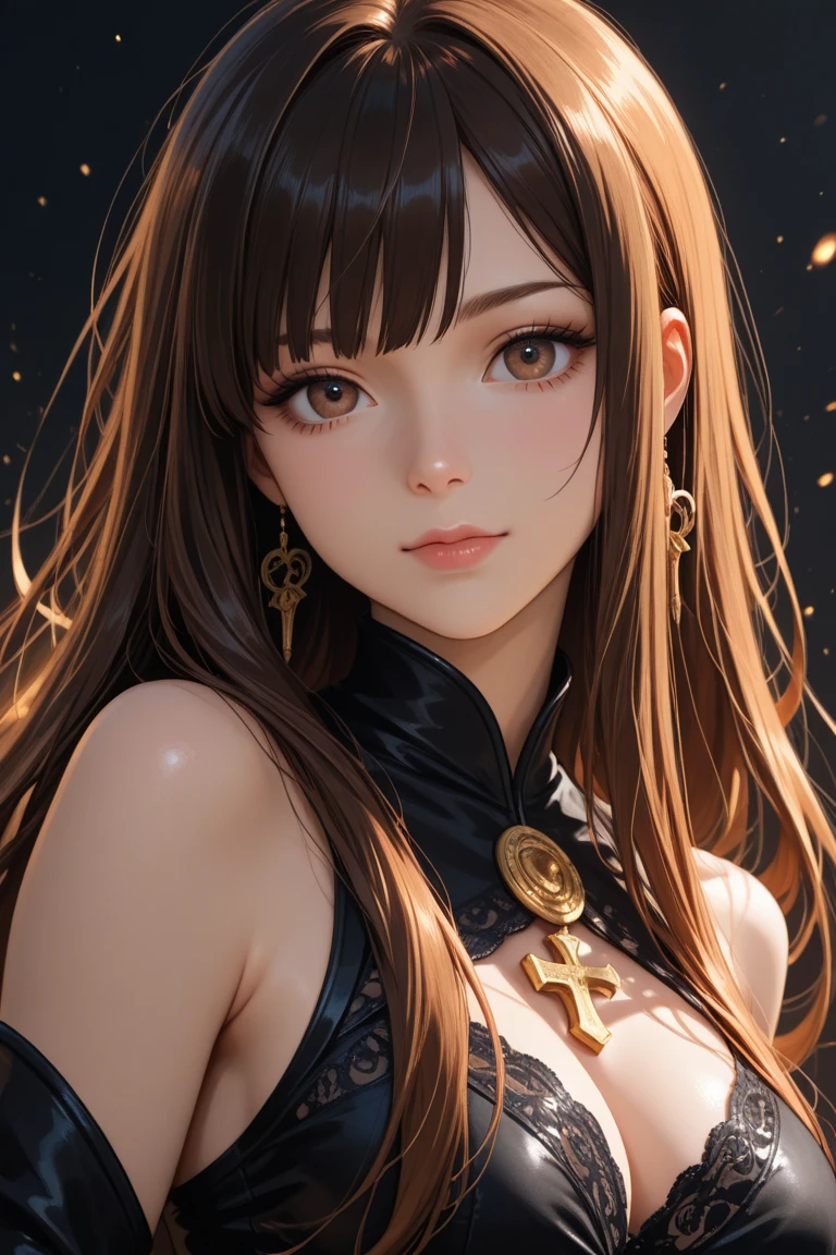 (Extreme face close-up),Stretching,1girl in,(Ultra detailed skin),Curve,Petite,Beautiful breasts,Large breasts,pale skin,pointed breast,Erect nipples,(Fantasy Art,Highest image quality,Hyperrealist portrait,(8K),Ultra-realistic,Best Quality, High quality, High Definition, High quality texture,high detailing,Beautiful detailed,fine detailed,extremely details CG,Detailed texture,realistic representation of face,masutepiece,presence,Dynamic,Bold),(super thin hair),(ultra soft hair),(ultra straight hair:1.5),Swept long bangs,Extra bright coppery amber hair,Hair over one eye