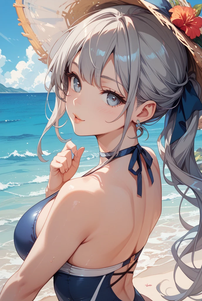High resolution,topless、
One beautiful young woman,Silver Hair、ponytail、
(Soft Saturation:1.3), (Fair skin:1.2),
(ultra-Detailed Background, Detailed Background), Bokeh,
break'Portrait of a smiling girl.,
When viewed from the front, The composition is symmetrical,
Looking straight at you with serious eyes,
break Swimwear, topless、, Center of chest,
Outdoor, Sea surface, null, sunlight,Summer beach, Sandy Beach,
Strong light, Front lighting,
(Teen:1.3), (Cowboy Shot:1.2),
Front brake angle,
View your viewers,
Dynamic pose,
sitting on the beach
Seaweed、Seaweed、Seaweed、Seaweed、Seaweed、Seaweed、Seaweed、