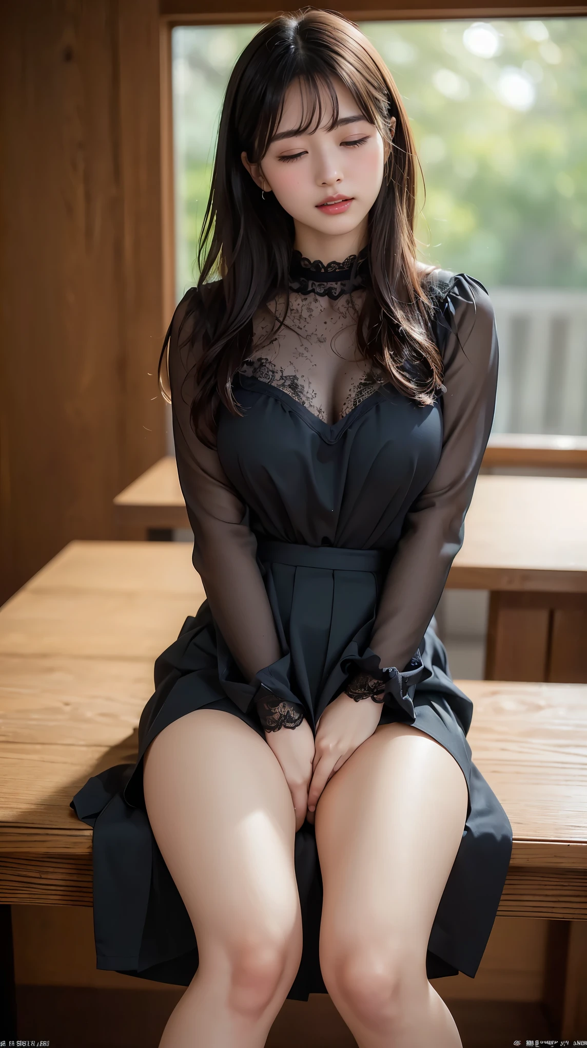, pretty face, perfect body, small waist and Big Breasts, thin legs , Big Breasts, realistic skin with a spear, full body image that rides on my waist, (repay, 8k, masterpiece: 1.2), Japanese woman, 18 years old, (high resolution beautiful face), Amazing Face and Eyes, (Highest Quality: 1.4), (ultra details), (high resolution CG integrated 8k Wallpaper), high resolution, high resolution raw color photo, professional photography, realistic portrait, Amazing Face and Eyes, depth of field in shallow water, ((exquisitely designed, gorgeous and colorful adult costume)), ((exquisitely designed, gorgeous colorful adult shorts, high resolution panty portrait, highly details panty drawing)), ((unique pose showing her shorts), ((spread your legs, raises legs)) slightly open mouth, (((skirt))), ( Lift Herself), panties with lace, small panties, focus on panties, table top, Highest Quality, shape, very details, details, high resolution, 8k Wallpaper, perfect dynamic composition, Beautiful details, natural lips, Long sleeve black knit dress, small breasts, RAW Photo,K-pop idol faces ,cute,face up,,((Random Sexy Poses、put in、Deep joy, drunk eyes:1.2)), (( Close your eyes and take a deep breath:1.2))、ecstatic face、Climax expression、 my whole body is cramping、official art, 非常にdetailsなCG Unity 8k壁紙 , (masterpiece:1.0),(Highest Quality:1.0), photo shoot, 8k, please browse carefully, high resolution, Kodak Portrait 400, film grain standing on the ground, Lens Flare Glow , The camera angle is very low , viewers