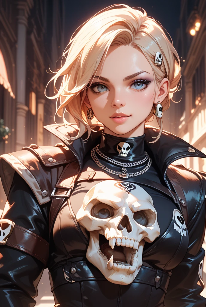 beautiful Mexican girl, stunning face, half body shot, J Scott Campbell style, 8k, ultra sharp, skull makeup