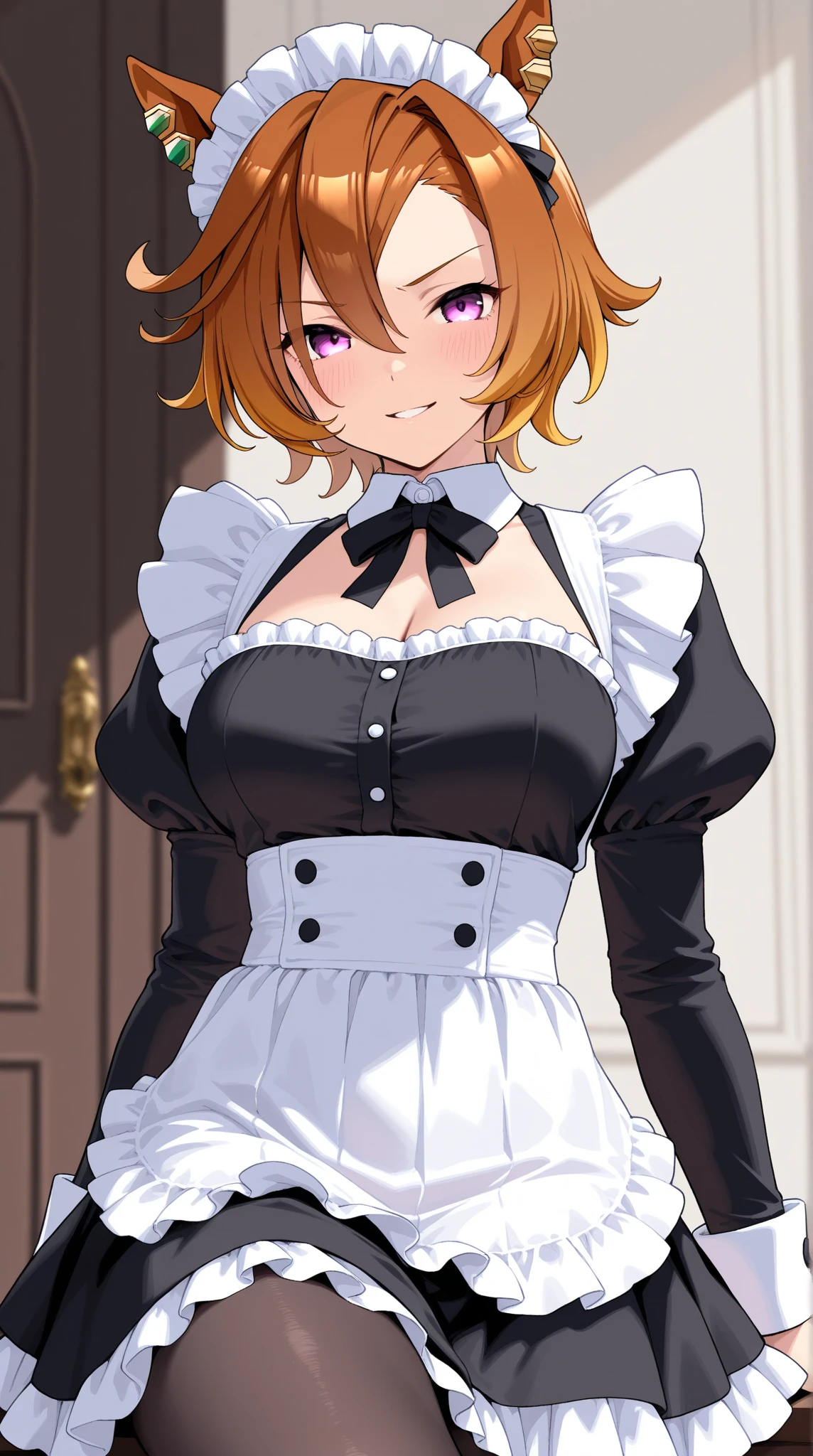 Femboy, maid, blond, male, pink eyes