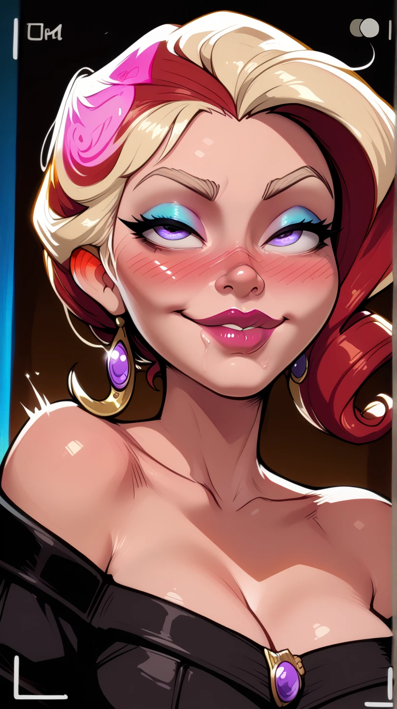 ((1girl, jessicarab, white background, long hair, large hair)), upper body, anatomically correct, simple background, cleavage, looking at the viewer, jessica rabbit, (sideless red dress, glitter dress, purple sleeve gloves, red hair, red dress) detailed eyes, perfect eyes, green eyes, pink eye make up, red lipstick, cleavage, seductive look, looking at viewer