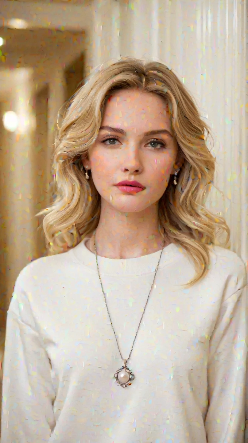 ((( face de Emma Watson:0.9))) a fat woman with very large breasts and a very long necklace, Plata,ivory, ethereal hair, ethereal beauty, heonhwa choe, inspired by jeonseok lee, Tae June Kim, flowing blonde hair, Jaeyeon Nam, porcelain highlighted skin, Sidney Sweeney, gleaming Plata, beautiful portrait image, fair skin curly blonde hair, beautiful young