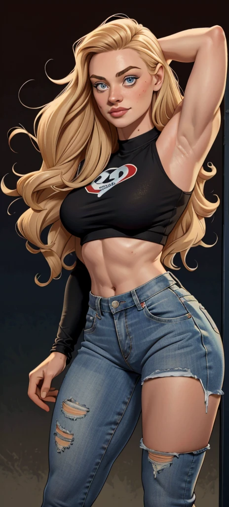 (best quality, masterpiece:1.2), Sketch full view of a hot looking fair skin 29 year old woman standing in front of us. She has brown eyes and wavy long blond hair. She has big breasts, playful smile. lips parted. She has a nice curvy physique. She is wearing a wet crop top and lowrider shorts. Underboob showing. A house background. Shading. Lighting. Dynamic pose.