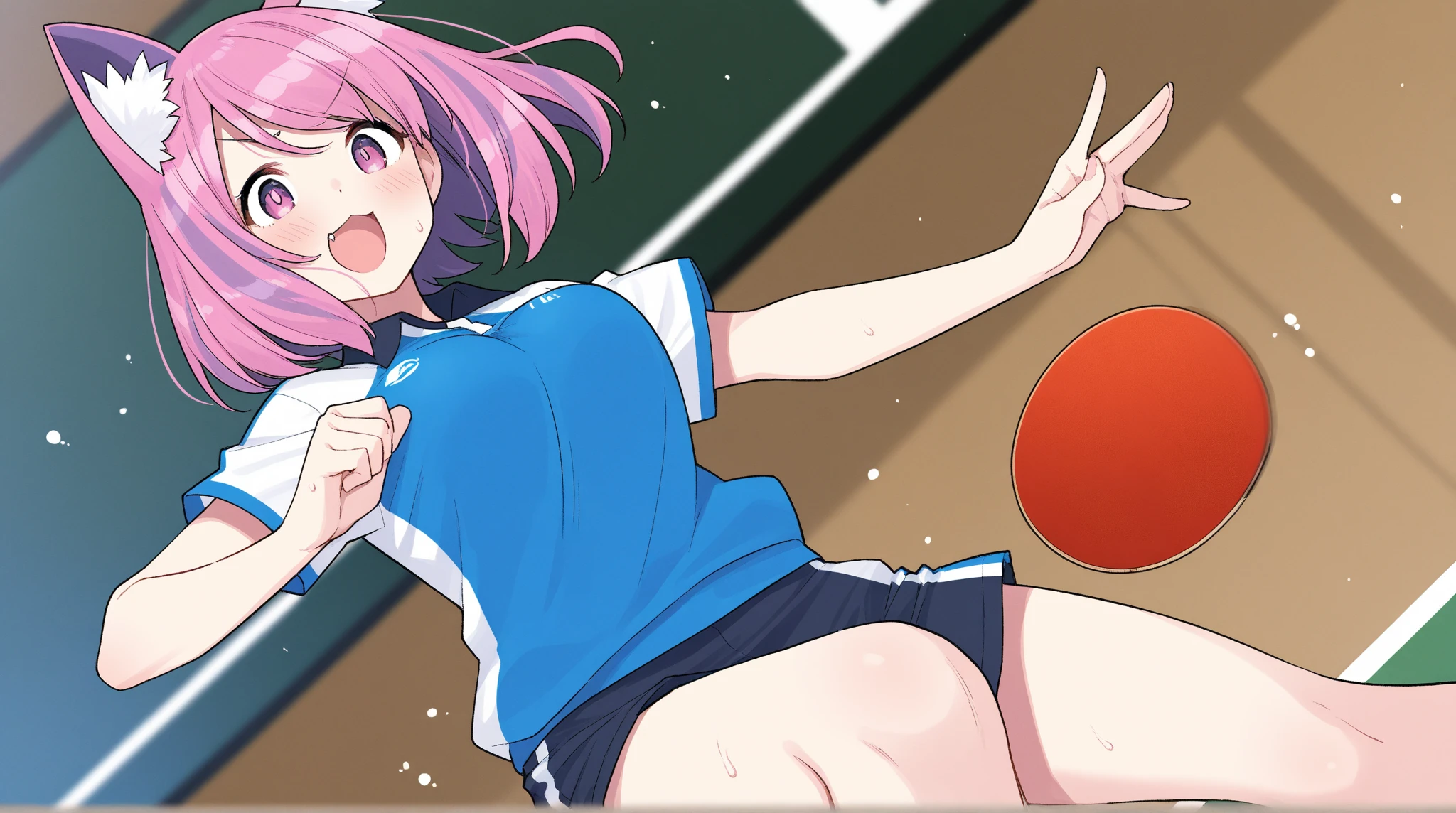 score_9,score_8_up,score_7_up,score_6_up,score_5_up,score_4_up, naokiamagake, 1girl, solo, Antenna, Parted to Side, Shoulder-length, Cyan Hair, Buruma Outfit, Pale Skin, holding basketball, sitting , sitting on chair, abandoned building background, eyes away, shy, full body, front view, front perspective, socks, blue eyes