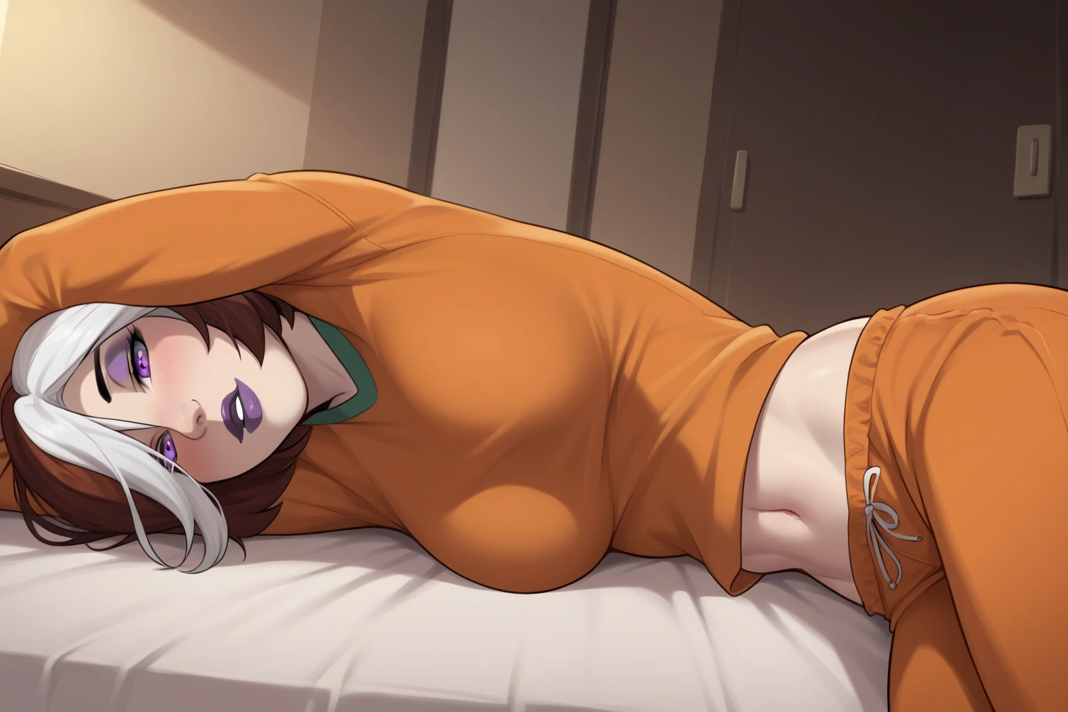 ((top quality, 8k, masterpiece: 1.3, ultra hd, high quality, best quality, high definition, realism)), sharp focus: 1.5, masterpiece, top-quality, (Very detailed CG unity 8K wallpaper), Hi-Res, red blush:0.2, ((Touch)), Pornographic exposure, dark Cinematic Lighting, 1 girl, solo, open mouth, Tired facial expression, perfect face, perfect armpit, perfect yellow eyes, beautiful girl with skinny and thin body, glossy body skin, the whole body wet, Blonde hair, The little devil's horns were red on his head, yellow eyes, large breasts, lying down on the bed. thin and skinny body, Octopus tentacle Wrapped around the legs and arms, Long octopus tentacles went inside her vagina, open legs, spread legs, open legs, spread pubic, White fluid around the pubic, nipples, Nipples bulge, areola nipples, abs, Armpit, pubic hair, The pubic shape clearly visible, bulge pubic shape, body position lying down on the bed, close up view.