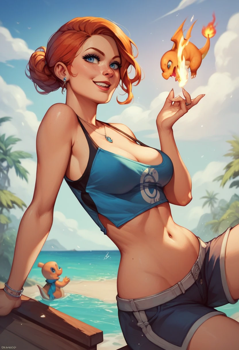 Score_9, score_8_up, score_7_up, rating explicit, source_comic, detailed soft lighting, 1girl, (Gwen tennyson from ben 10 alien force, black hair, ponytail, teal harem costume:1.0), large breasts, BREAK smile, beautiful eyes, open eyes, (masterpiece, best quality, highly detailed, beautiful), walking, (beach alley:1.2).