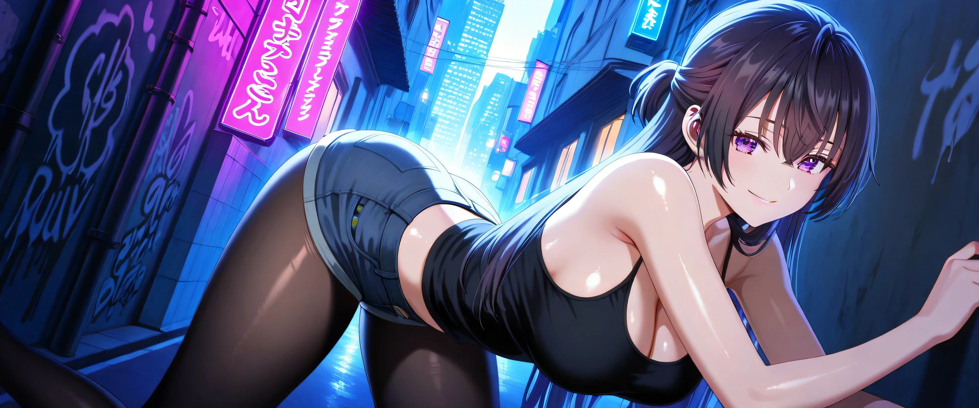 ((work of art, best qualityer)), edgeQuality, monochrome, standing alone,1 girl, Azula from Avatar the Last Airbender, (((hands tied behind the back))) ((boba)), (hoop earings), swollen lips, painted lips, thick lips , (seducing smile: 0.8), Broad Hips, thick-thighs, breasts bursting Nightlife, nighttime city, cyberpunk city, futuristic city scape. neon lights, (skyscraper:1.1), tokyo tower, night club. bright city lights, exotic car, Flashing her , (((see through clothes))), below the chest, High view, huge ass, lewd face, (platform jumps), GARTER BELT, lace socks, Lace bra, (((ahegao))), Rolling eyes, gaping mouth, (tongue out), on his knees, legs spread open, , gazing at viewer, (((ass pov))), ((From a line above, Aerial perspective)), your eyes looking at the camera, (super high resolution, 8k), (no back ground ), Facial Focus, standing alone focus, close up, presenting face, looking ahead at viewer, sensuous, mascara, ombre, eyeliner, eyelash,
