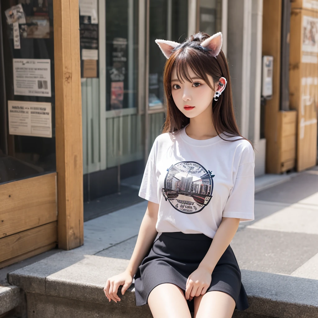 cat ear,teens girl,adolable,Pink top skirt,white legwear,Small leather shoes --auto