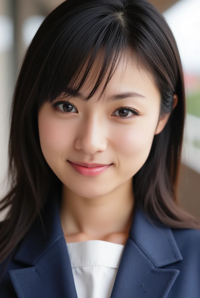 work of art,best qualityer,(Japanese ),((beautiful girl)),neckleace,(Perfect Body Beauty:1.2),(shy smile),Beautiful teeth,(Blurred background of brick buildings),