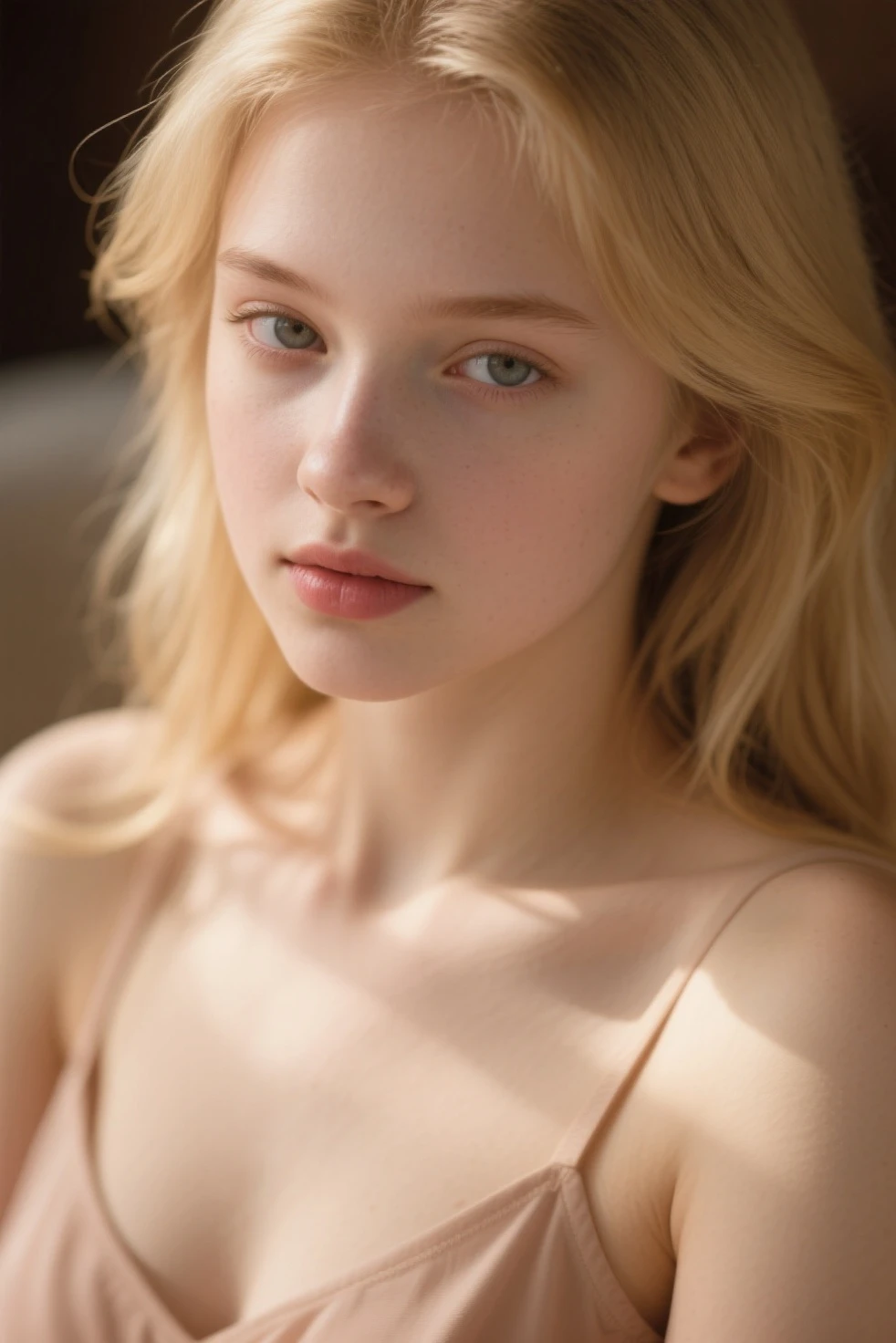 a closeup of a woman with a ring on her finger, Elle Fanning), Elle Fanning, portrait of Elle Fanning, Elle Fanning as an android, Elle Fanning at night, elle fanning elle faning elle fanning soft pale golden skin, ellw fanning pale skin r hair pale shiny skin, curly hair, hair with waves, wavy hair, curls