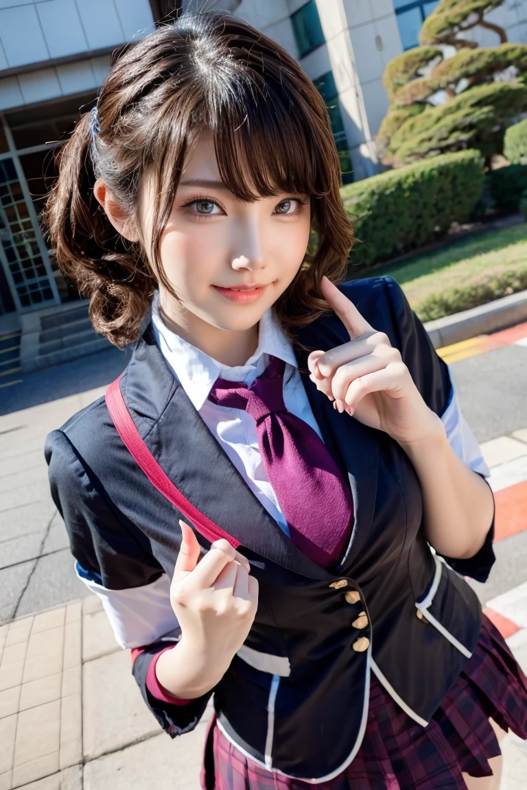 schoolgirl, cute, Statue, Japanese,  school ,sexy,The index finger touches the corner of the mouth