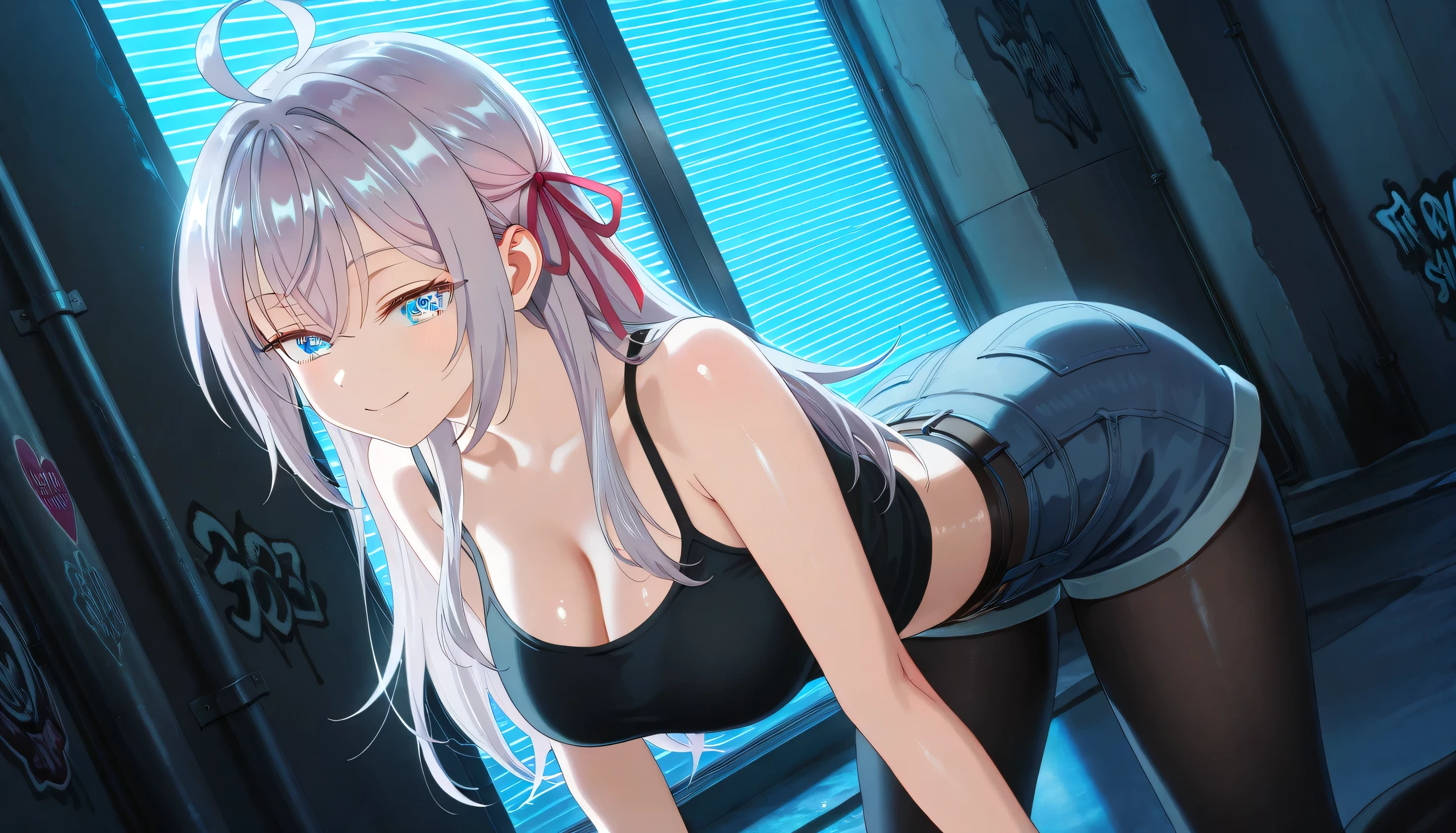 Grayish silver hair Bobcut Black headband tits Ass nsfw Goth Leg spread Pee Sweaty Wet Puddle on the floor Pink nipples Breast bag Underboob The areola is small The ground is a mirror Soaking wet Sticky liquid With legs apart Low - Angle Buckshot From the back dorsal position
