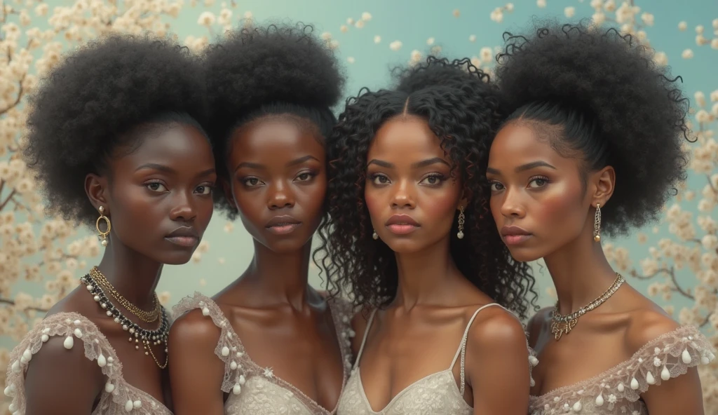 Three very beautiful goddesses of beauty, Asia, Europe, Africa, whole body