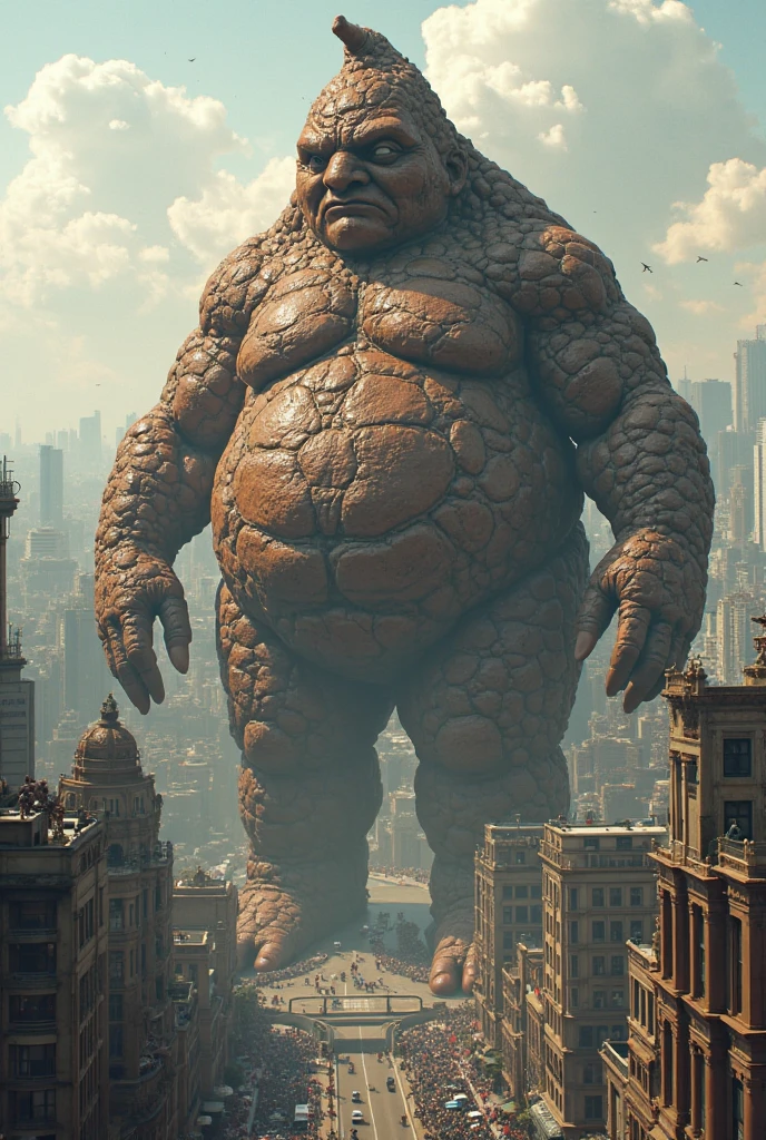 Mountain-like giant Lying down on the street and destroying it person looking up from below々 Huge belly Huge breasts naked