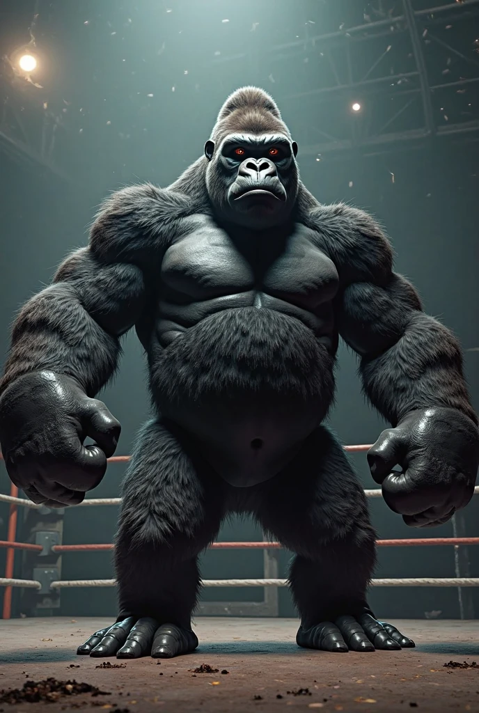 A captivating image of a powerful Gorilla adorned in a black Gi of Japanese Jiu-Jitsu, showcasing his black belt status. The scene is set in a dimly lit room, accentuating the Gorilla's muscular physique and the shiny, almost glossy texture of his fur. The photography is captured in 4K quality, offering a crisp, detailed view of the Gorilla's chiseled features and the intricate designs on his Gi. The cinematic lighting adds an element of mystery and allure to this unique and captivating scene.