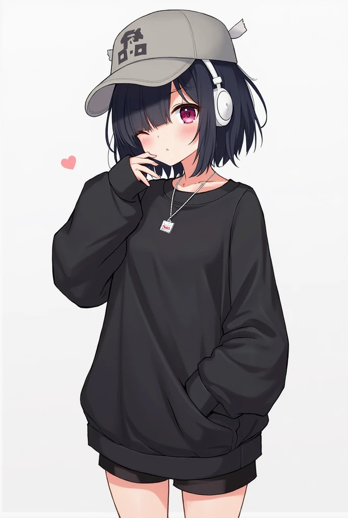 Femboy, sucking on a cock, wearing black sweatpants and a white shirt and a gray hoodie, has black hair, gray eyes, big fat cock