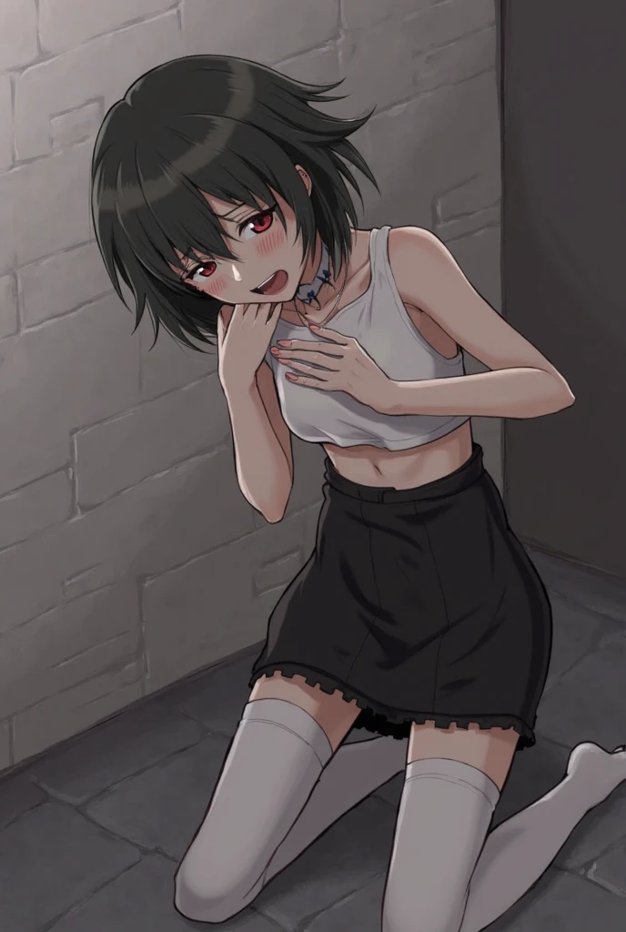 (((Rear view、)))(((sit、Open your legs、Spread your legs, Spread your legs、Squatting and)))((((Torn Costume、Torn Costume、Torn white shirt、)))(((Put your hands behind your head and show your armpits)))(((Angry face、Glare)))((masterpiece)),(Highest quality),Official Art,Very delicate and beautiful,Highly detailed CG,unity 8k wallpaper,Super detailed,Beautiful fine details,Highly detailed face,Outdoor,One girl,alone,Cowboy Shot,Severe,(small:1.2),short hair,Black Hair,Red eyes,Glowing Eyes,bangs,,Collared shirt,White shirt,Long sleeve,Open your arms(((Small breasts)))Suspender skirt,Red Skirt,White socks,loafers,(((NEWS、Naughty pictures)))Japanese-style toilet