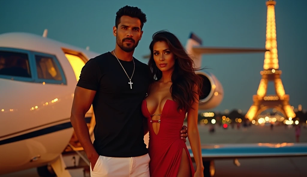 una pareja muy hermosa, de agentes inmobiliarios, en el fondo dubai, ambiente de lujo, super detallado, realista