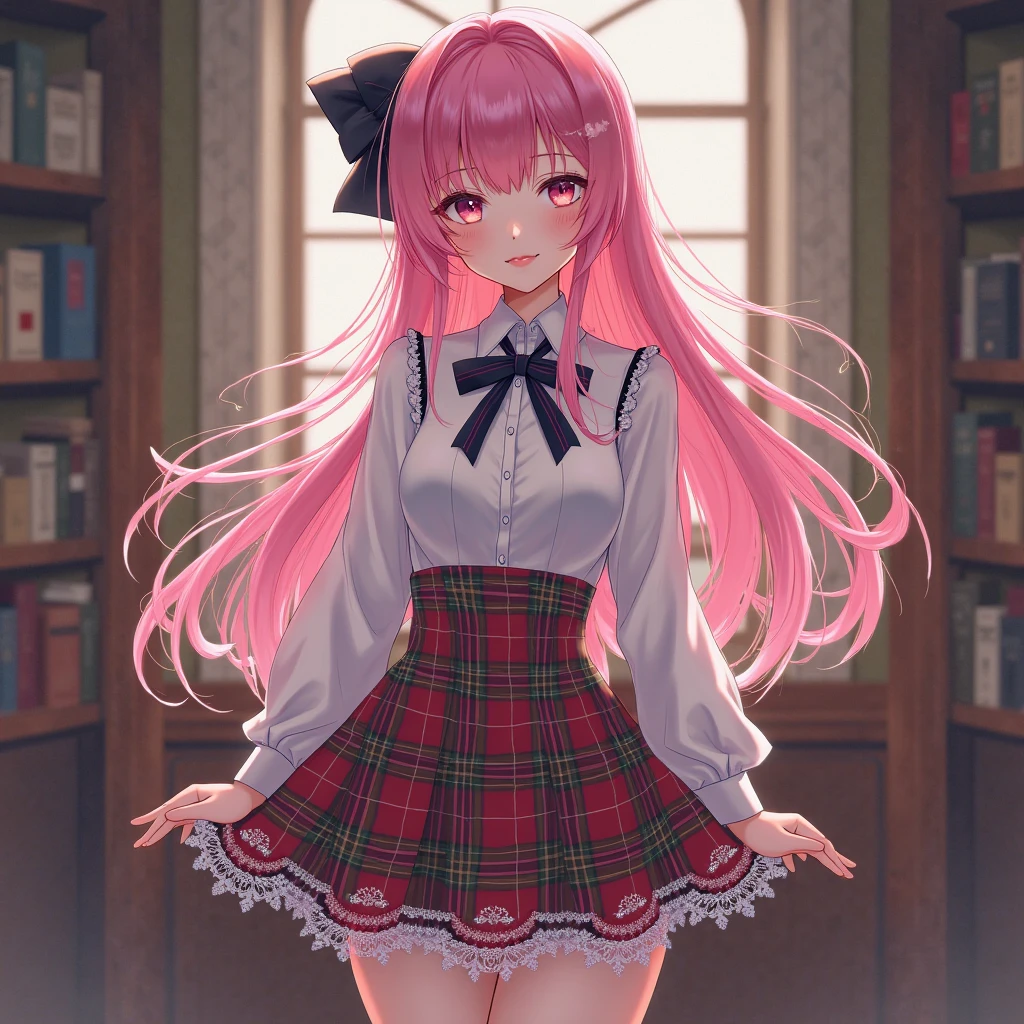 Top quality ultra-detailed CG art、Upper body naked、pupils on：１.２）Pink head、Glossy hair、smooth hair、large blue eyes,Mid summer、Delicate body、cheerful girl、Tying hair、vertical stripes、Art Room、Painting、student clothes、shortsleeves、a miniskirt、ssmile、