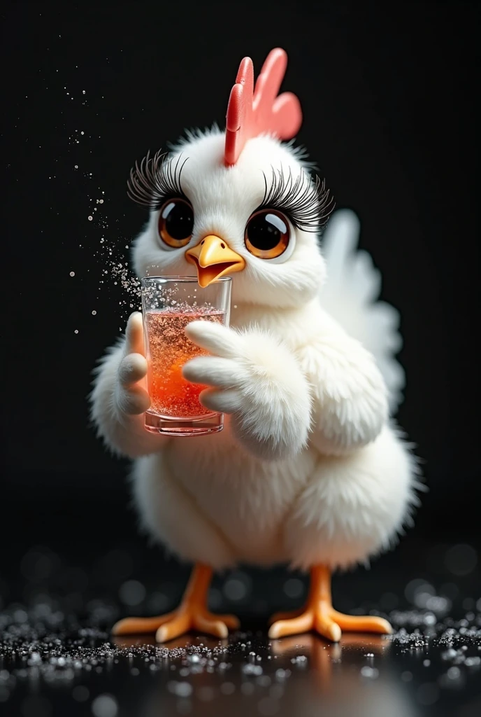 A captivating 3D render of a champagne glasses , brimming with a whimsical foam creation that resembles a cute, extra fluffy baby Bird . The Bird, with intricate details and expressive eyes, exudes a playful demeanor as it sits atop the frothy blood. The blood spills over the edges, forming a red stream that cascades down, bringing the artwork to life. The blend of reality and imagination in this conceptual art piece showcases the beauty and creativity of champagne blood art, making it a delightful and imaginative visual experience., conceptual art, photo, 3d render