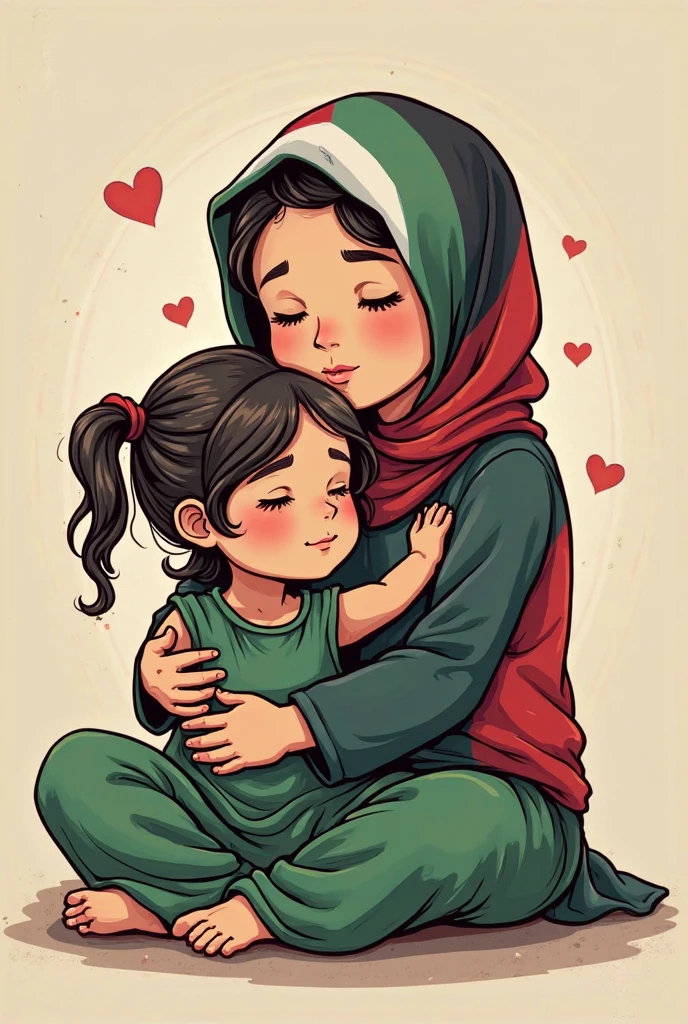 Drawing drawing of a tall teenage girl with grey hijab on kissing a little fat ??? on the lips, french kiss, as if they are in a cartoon, toon face, realistic anatomy
