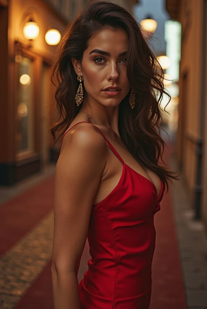 a stunning intricate full color portrait of a beautiful woman, Lingerie and a robe, in a crowded street, bored, Sharp Focus, low key lighting, shot on Lumix GH5, cinematic bokeh, detailed skin, <lora:LucidLavender:1>