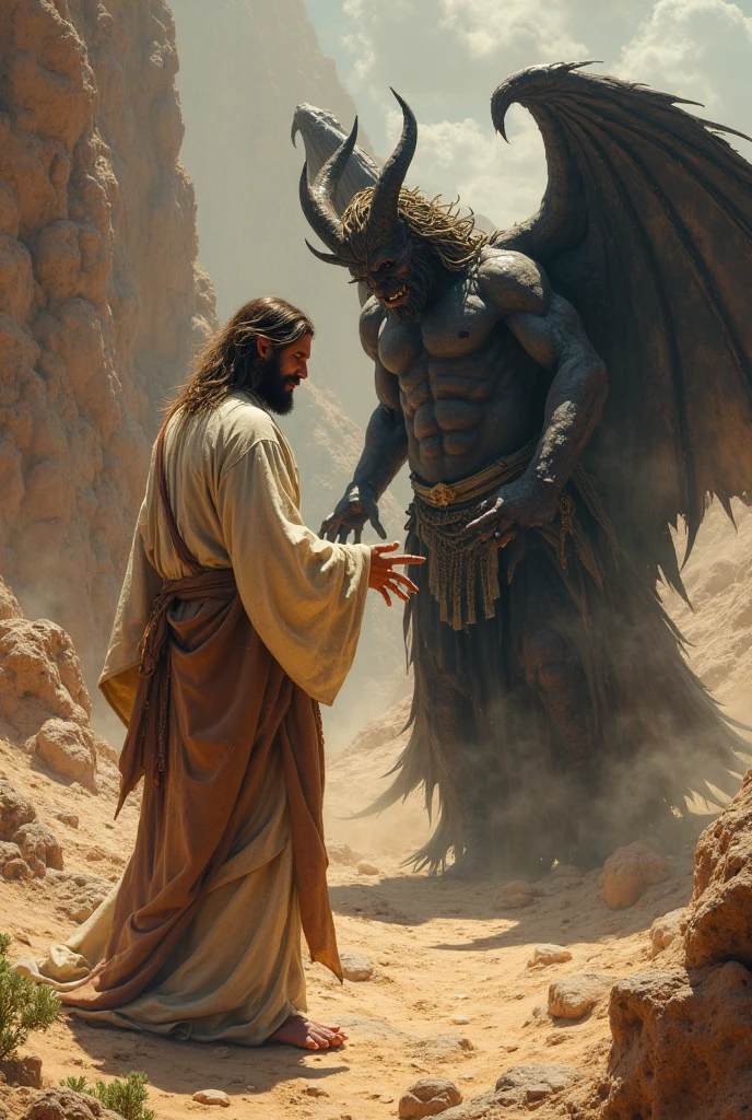 Jesus Christ being tempted in the desert
