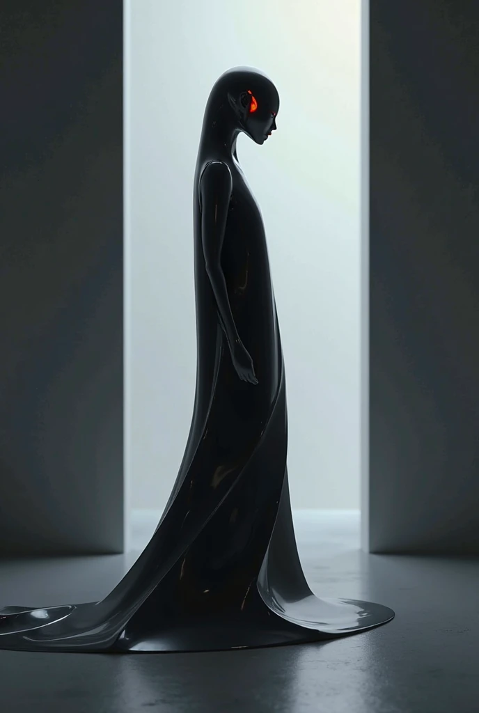 Nude glass woman monument, the forest is visible through her body, naked with her legs spread and on her penis
