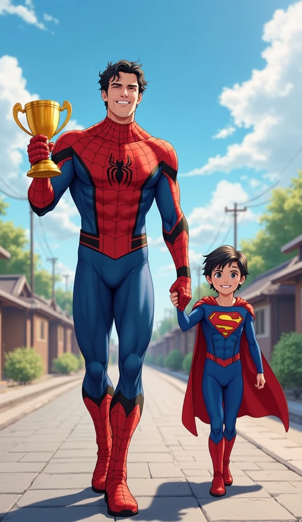 Make a 4-year-old
with his father in superhero clothes
in the park
ultra realistic photo, 8k, fullhd