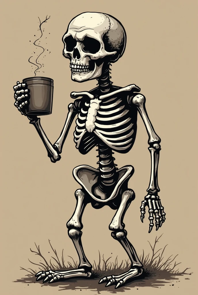 8k, best quality, a skeleton drinking coffee