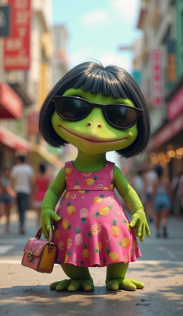 (medium full shot) of (sexy young woman:1.1), philippine with long dark hair tied in a bun, brown eyes, tan skin, medium build, wearing Green frog jumpsuit with webbed feet, frog head hood, green leggings, green sneakers, surprised, open mouth, pointing her finger at the viewer, .set in public park, Fountain Plaza, Central space with a decorative fountain, benches encircling it, flower beds, decorative lighting paved pathways , at night. ,Masterpiece,best quality, photorealistic, amazing quality, very aesthetic, extremely detailed face,