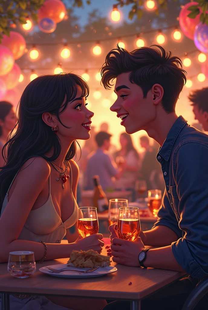 a girlfriend with his bf drinking beer at the night club bar