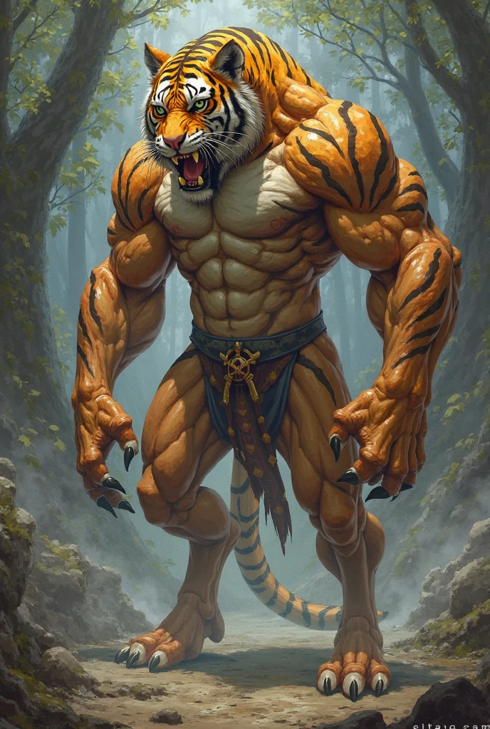 Solo,,Transformation, man looking in shock as his hand morphs into a tiger paw, standing, concept art, by taran fiddler, pecs,