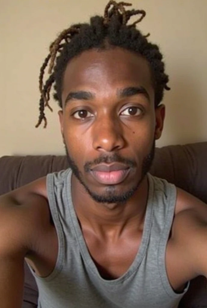 there is a man with a tattoo on his chest and a white tank top, black teenage boy, riyahd cassiem, dark skinned, inspired by Terrell James, dark-skinned, around 1 9 years old, with brown skin, photo in style of tyler mitchell, he is about 2 0 years old, he is about 20 years old