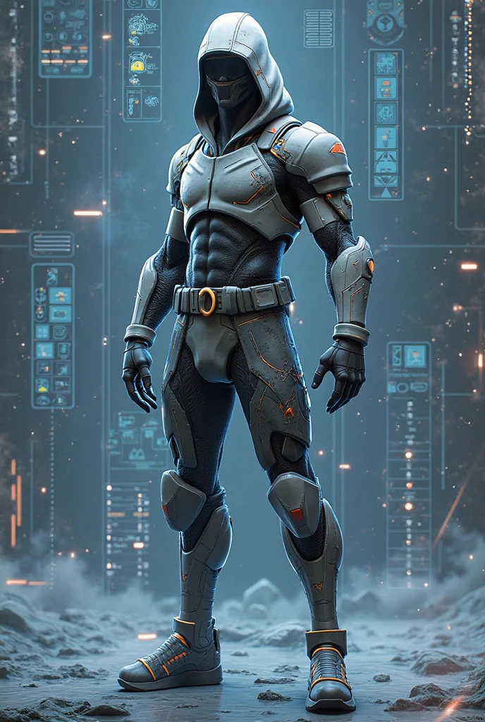特别High背影, huge, and muscular police officer，Bright black mesh nano-mecha，The back is opened with colorful light effects surrounding huge mechanical wings.，round butt，Highlights，character concept（Resident Evil - chris redfield，chris redfield）senior police officer，small grid texture，regular symmetrical texture pattern，sad expression，Deep and charming eyes，Standing in bright mechanical laboratory，Emerald Eyes Hero，heroic male pose，高大burly，muscular！Charming leg muscles，High, burly, Heqiang，  Super gain and cool， high resolution committee， Big feet in shiny black ultra-thin nanomechanical boots，Charming strong man，The bright sunshine is shining on you，matte particles，shiny texture