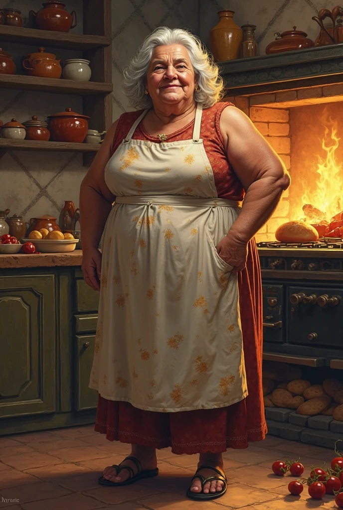(courage the cowardly dog), ((muriel bagge)),old,overweight,woman,amber dress,apron,glasses,white hair, <lora:polyhedron_skinny_all:0.4> (detailed skin:1.2)