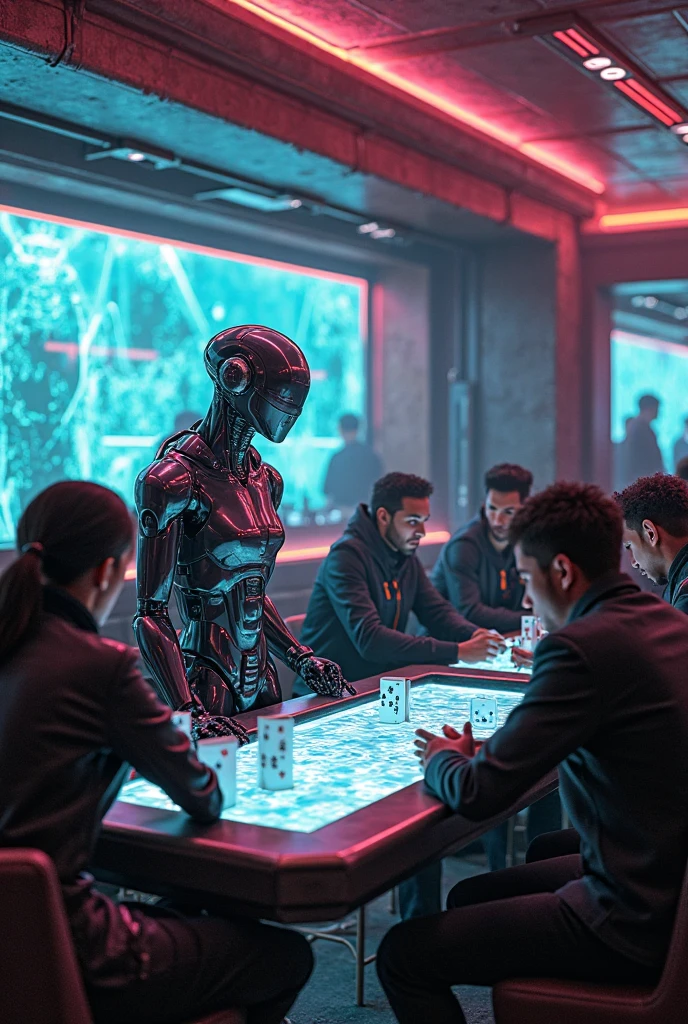 three people sitting at a table with a table cloth covered in silver, movie still of a villain cyborg, animatronic, intricate gothic bones and meat, ( ( robot cyborgs ) d),iscord, still image from the movie, by Antoni Brodowski, vests and corsets, spectral evolution, at a dinner table, # sci - fi, cybersteampunk --auto --s2