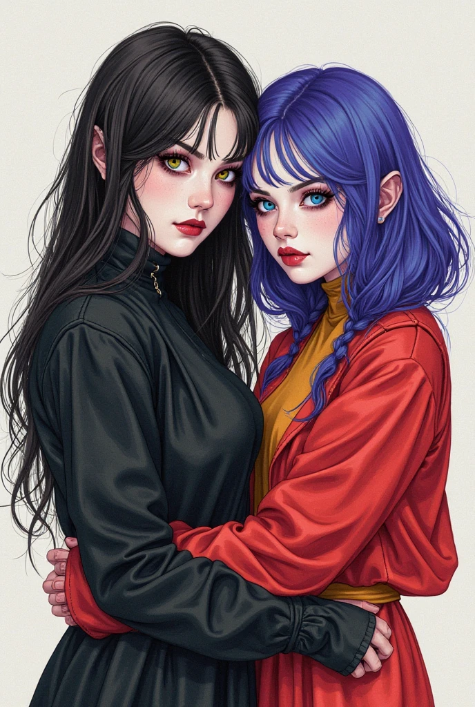 Create a female character for the anime bleach. With black hair and long red highlights, your blue eyes.