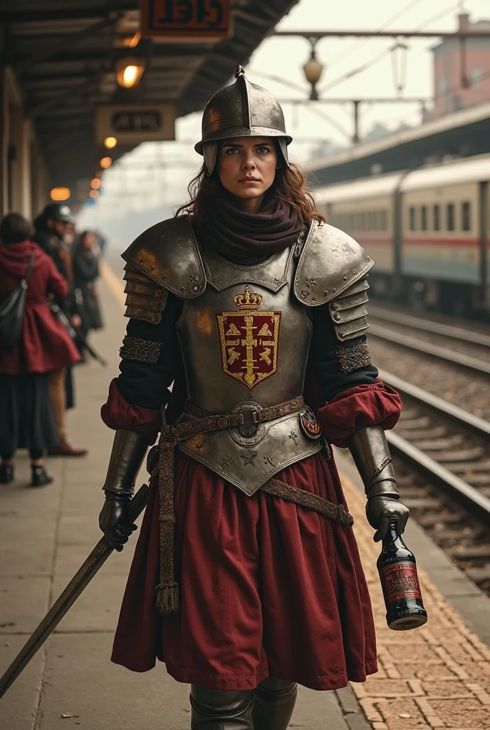 tiktok girl, (from_side:1.3) (walking:1.2) black_hair , curls , medieval, middle ages , orange (firefighter) uniform , operahouse , jewelry, (full_body:1.4), (realistic:1.4), masterpiece, high quality, realistic lighting, center of frame, 8k, hdr, amateur, (freckles:0.85)