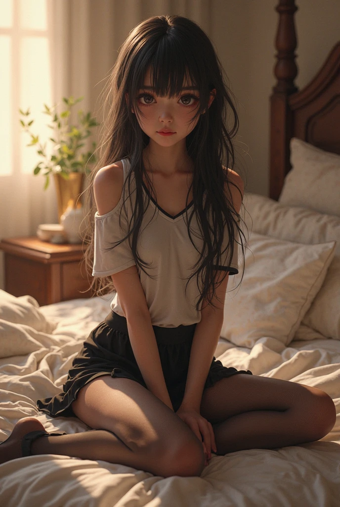 girl sitting on a bed