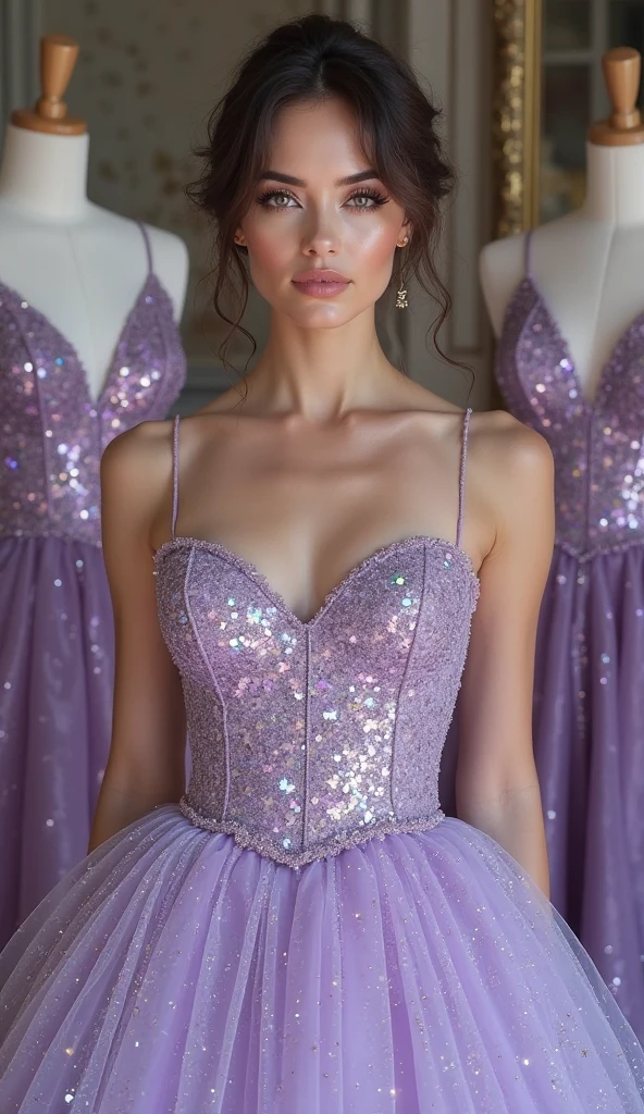 arafed woman in a purple dress holding a bouquet of flowers, anna nikonova, anna nikonova aka newmilky, ekaterina, alina ivanchenko, yelena belova, lilac, anastasia ovchinnikova, by Zofia Stryjenska, sofya emelenko, style of julia razumova, dressed in purple, nude, nipple