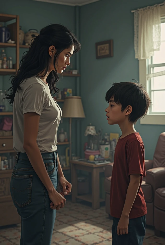 The woman was hypnotized by the boy and fell asleep while standing in front of him.