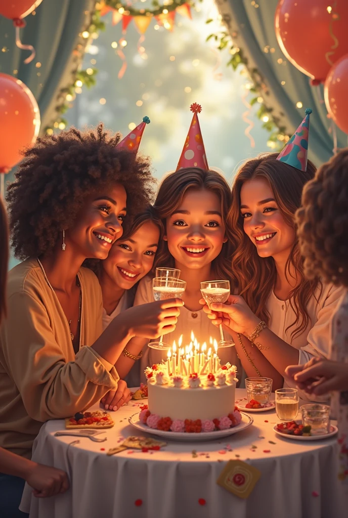 lots of women's cutting birthday cake for theirs boyfriend 