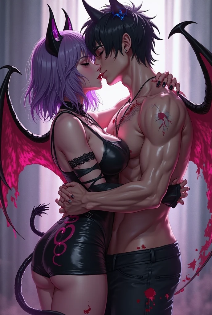 japanese demon is fighting a beautiful girl,18yo, pink short hair, blue eyes,Conceptual art, best photo shot, glowing light, realistic, UHD, textured skin, masterpiece, anatomically correct, best quality, 8k, full body,