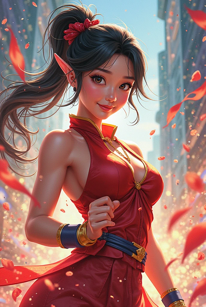 Best quality,masterpiece,ultra-detailed high res,(photorealistic:1.4),raw photo,,illustration,
1girl dancing,(solo:1.2),(cowboy shot:1.2),(hair crown:1.2),Traditional chinese dunhuang style clothes,Strapless,(red eyeliner:1.2),(big breasts:1.4), earrings,dynamic angle,Opera House,messy_long_hair,ink,cinematic lighting,lens_flare,Velvet,chrysanthemum,Tassel,Ribbon,color embroidery,