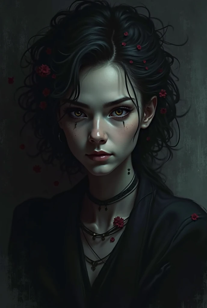 Male, sexy, long black hair, teal blue eyes, young, gothic, delicate features, no facial hair, no body hair, seductive, white and pale. Roses. Sexy pose. Purple and black. Sexy. Sexy pose.